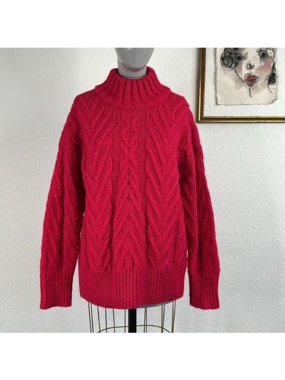FRENCH CONNECTION Nissa Chunky Cable Knit Wool Alpaca Blend Sweater